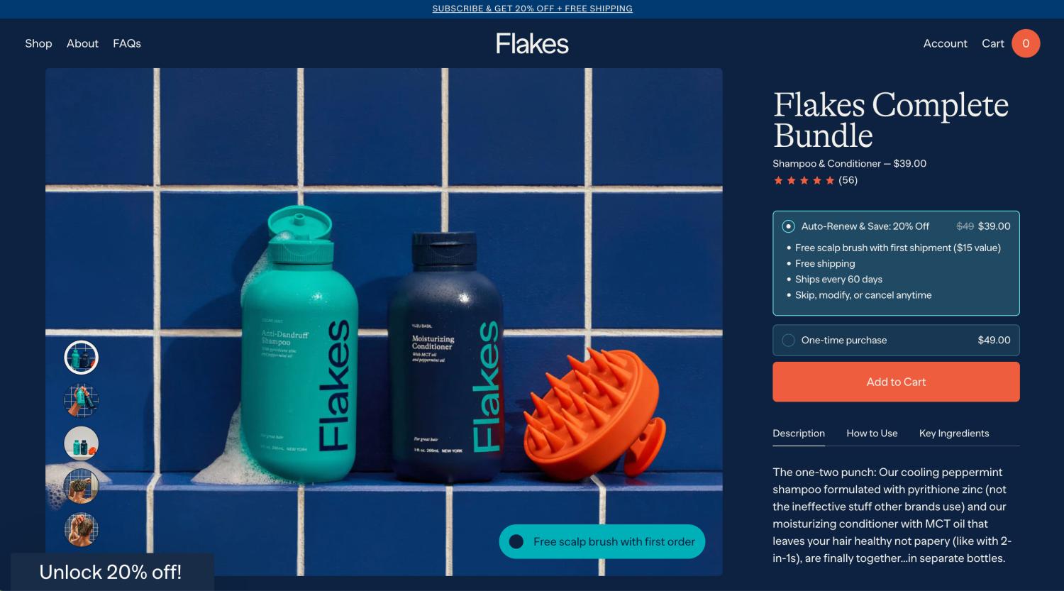Flakes电子商务网站的产品页面