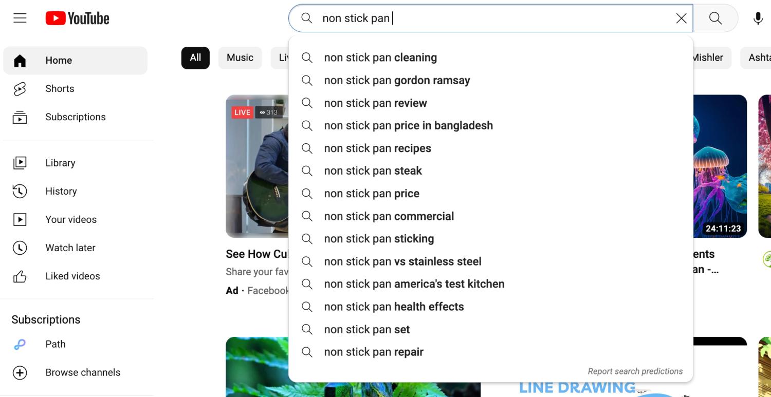 YouTube搜索屏幕截图