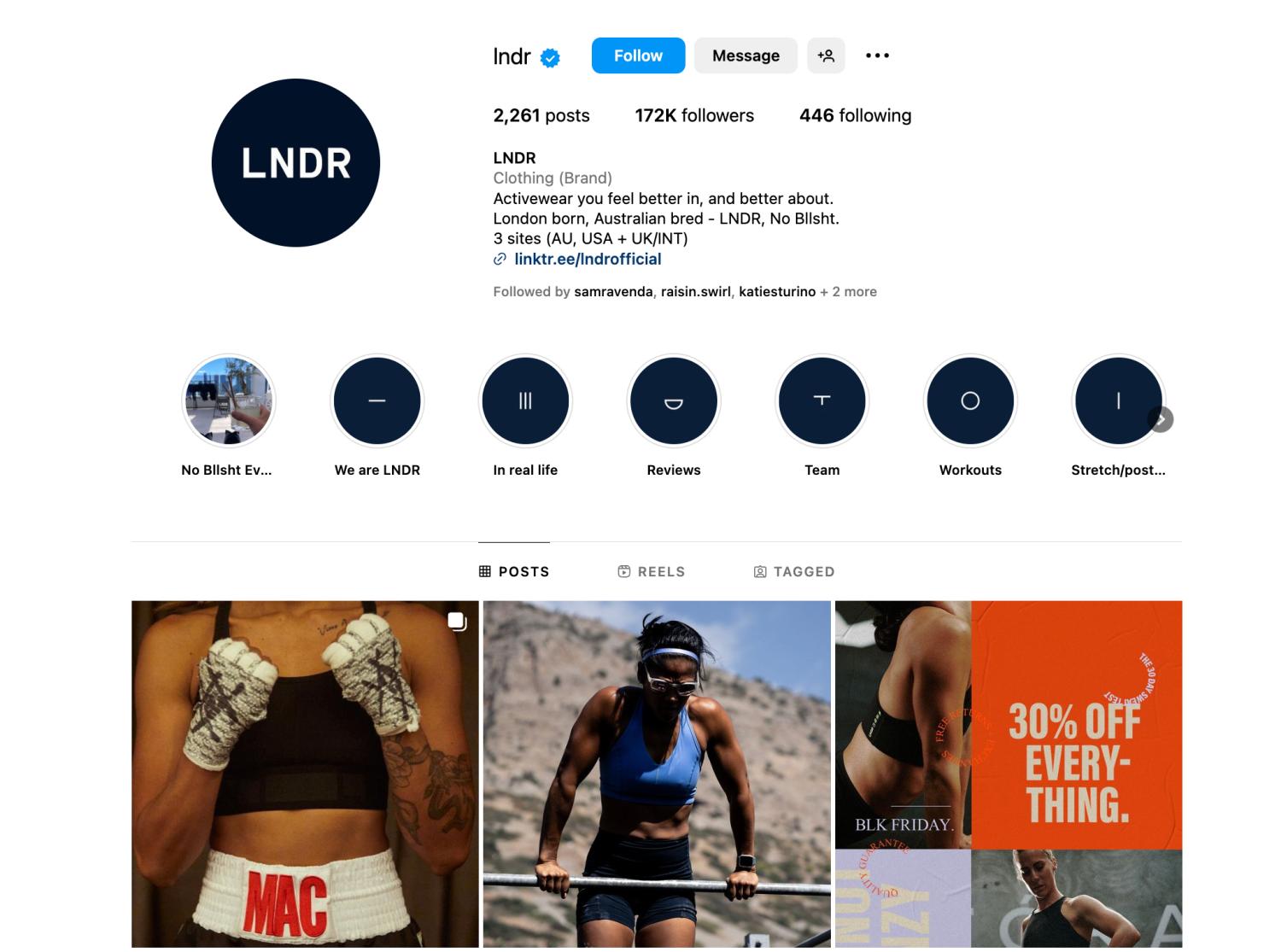 LNDR的Instagram主页桌面视图