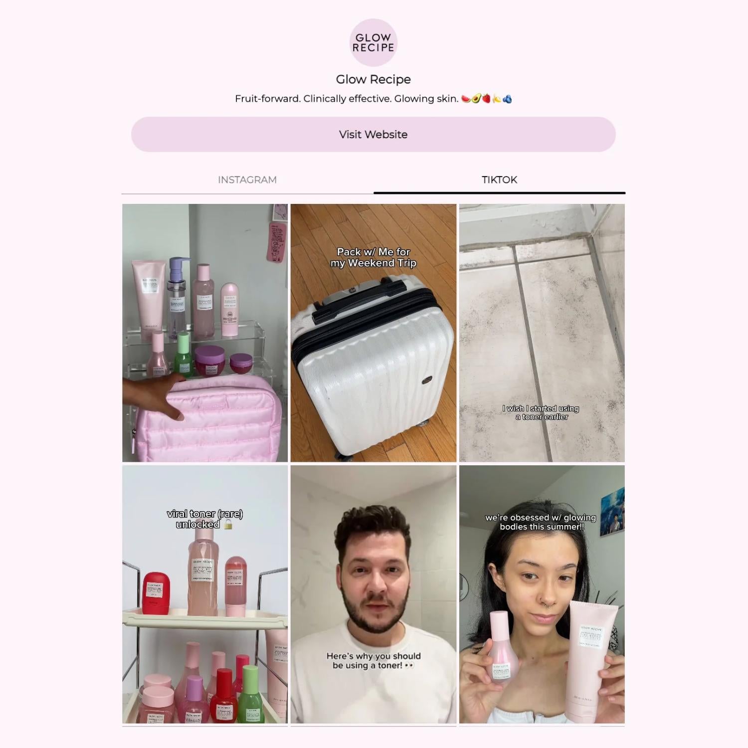 Glow Recipe的TikTok购物页面