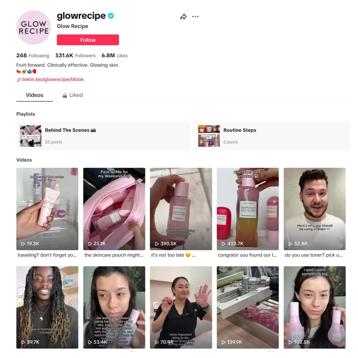 Glow Recipe的TikTok页面