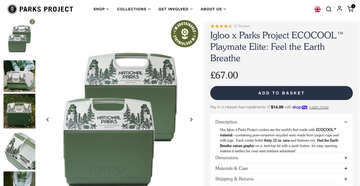 Parks Projec与Lgloo联名产品的产品销售页面