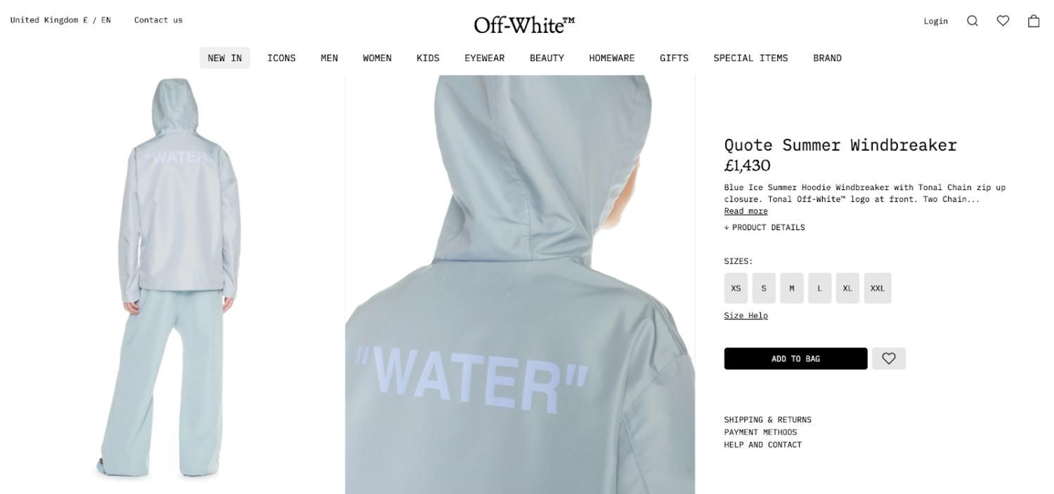 Off-White风衣的产品详情页面。